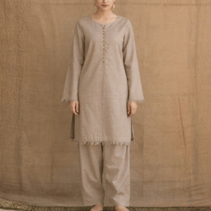 Elegant Beige Ethnic Kurta Pant Set